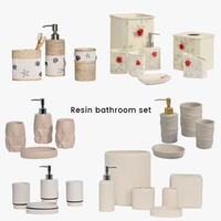 Ensemble de salle de bain en céramique Décoration de luxe Accessoires pour la maison Couleur blanche mate moderne accentuée avec une pièce en bambou Ensemble de salle de bain d'hôtel