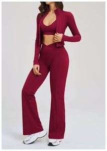 Conjunto Deportivo de 6 Piezas para Mujer, Color Sólido, para Gimnasio y Yoga, con Sujetador Sexy, Chaqueta con Cremallera de Manga Larga, Transpirable, de Spandex/Nailon - Product Image 5