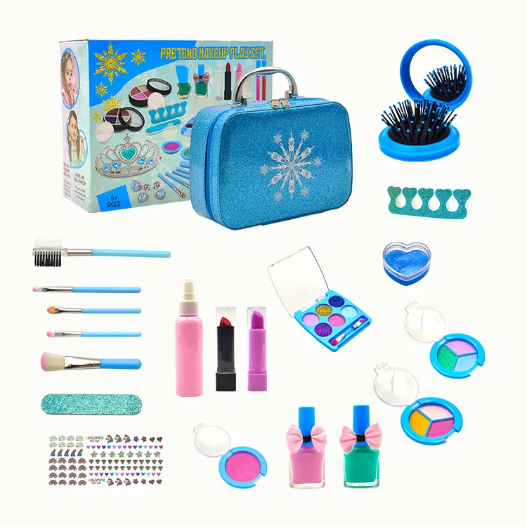 Kecantikan salju Natal berpura-pura kosmetik dicuci aman nyata Makeup set toyof anak Makeup mainan