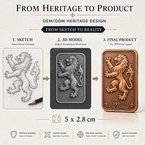 1 oz .999 Feinkupfer Mittelalterliche Heraldik-Barren-Serie, individueller 3D-Hochrelief-Ritter-Drachen-Gedenkbarren für Luxus-Sammlungen - Product Image 6