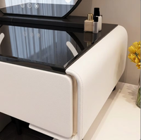 Table de toilette moderne de luxe en pin de 60 cm avec miroir éclairé réglable et rangement pour petits appartements