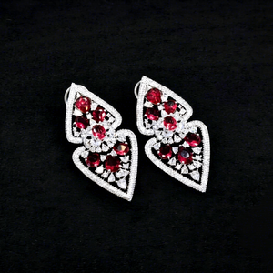 11330Red garnet dangle <b>earrings</b> Cubic zirconia Rhodium plated <b>earrings</b> Butterfly dangle <b>Earrings</b> for Party Wedding Wear - Product Image 1