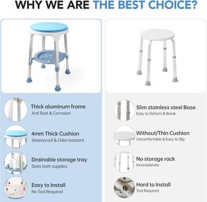 Hiện đại Trọng lượng nhẹ, có thể điều chỉnh và xoay tắm phòng tắm phân với lưu trữ khay - Product Image 3