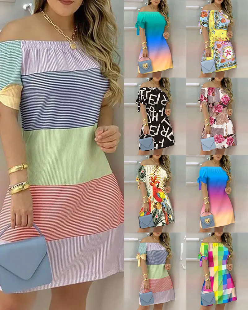 Hete Verkoop Groothandel Mode Nieuwe Stijl Jurk Dames Tie Dye Bloemenprint Jurken Zomer Elegante Midi Vrouwen Casual Jurken