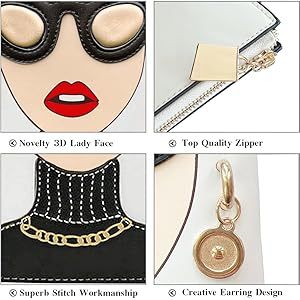 Venta caliente Lady Face PU bolsos de cuero Top Handle Satchel mujeres Funky Tote monedero Hobo Crossbody bolsos de hombro - Product Image 4