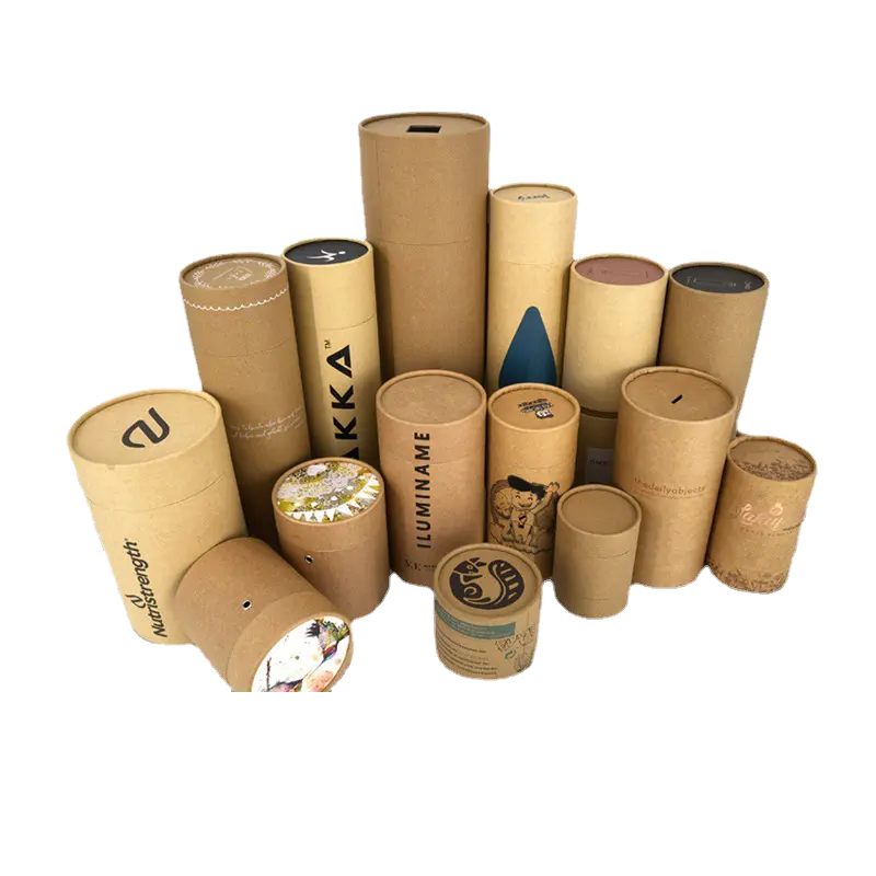 Wholesale Free Design Empty Custom color biodegradable Box Kraft Paper Tube For Food Tea gift Cylinder Round Paper Packaging
