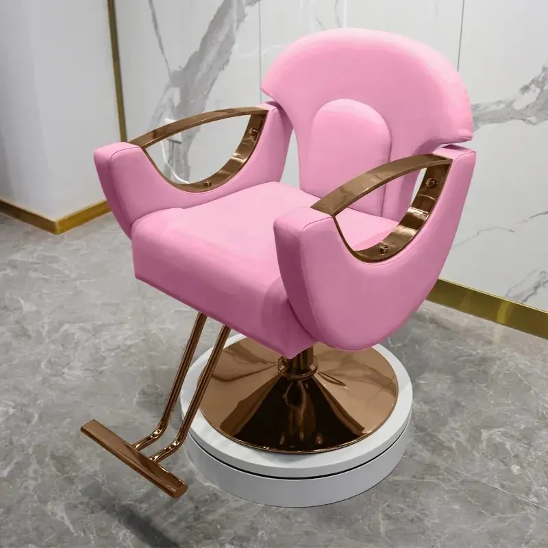 เก้าอี้ร้านตัดผมสีชมพูสีทองหรูหราทันสมัย