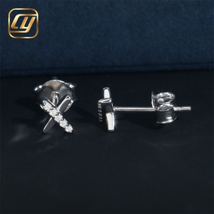 Boucles d'oreilles clous en argent sterling S925 en forme de X, serties de moissanite et de diamants VVS, avec fermoir à vis, bijoux pour femme - Product Image 3