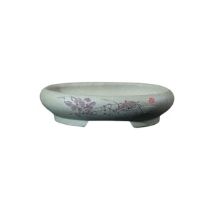 Maceta para Bonsái Hecha a Mano, de Arcilla Morada, Forma Ovalada, con Esmalte Verde Tallado, para Decoración de Escritorio - Product Image 5