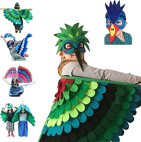All Saints' Day Cape and Facemask Cosplay Costume Dress Up Gifts Kids Butterfly Wings Bird Costume Wings for Kids with Facemask