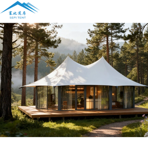 Lusso all'aperto PVDF tessuto prefabbricato casa Resort Glamping Lodge tenda per tutte le stagioni Twin picchi tenda Hotel con bagno - Product Image 5