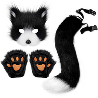 Porte-clés queue de renard en fourrure pelucheuse Ecoparty Gants pattes de chat et masque de loup Therian Set pour Halloween Cosplay Costume Accessoires Sets
