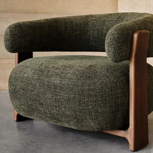 <span class=keywords><strong>Silla</strong></span> <span class=keywords><strong>de</strong></span> Comedor con Reposabrazos Curvos en Verde <span class=keywords><strong>Oliva</strong></span>, Tapizada en Bouclé, con Patas <span class=keywords><strong>de</strong></span> Nogal, Diseño Ergonómico Moderno, Mueble Duradero para el Hogar - Product Image 5