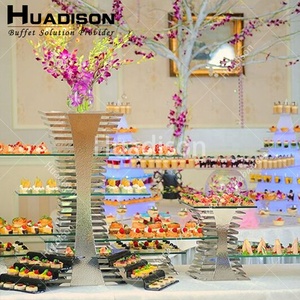 Conjunto de Suportes de Buffet Huadison em Aço Inoxidável Martelé para Bolos e Alimentos – Expositor de Buffet de Luxo - Product Image 4