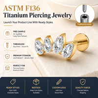 JiaXin ASTM F136 Titanio de Grado Implante, Labret Sin Rosca con Parte Trasera Plana, para Labio, Hélice, Concha, con Incrustación de Zirconia en Forma de Corazón, Joyería para Piercing 16G