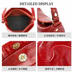 Genuine Leather Women's Satchel First Layer Cowhide <b>Classy</b> Sense Niche Style Red Factory Advertising Promotion Printing Logo - Product Image 3