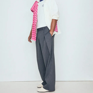 Custom Super Baggy Striped Pleats Trousers With Double <b>Darts</b> Men Pleated Wide Leg Trousers Stripes Casual Woven Pants - Product Image 2