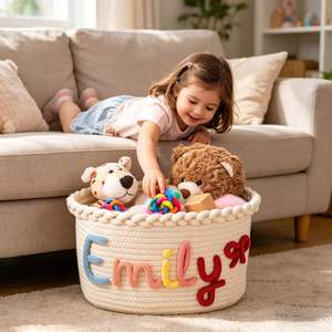 Panier de rangement pour jouets en corde de coton tressée, personnalisé avec un nom, cadeau de naissance, cadeau de baby shower, décoration/organisateur de chambre d'enfant - Product Image 3