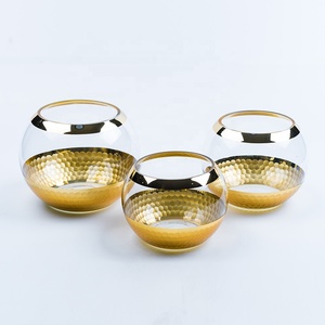 Vases à fleurs ronds en <span class=keywords><strong>verre</strong></span> clair et martelés à fond doré pour centres de table décor à la maison centre de table de mariage - Product Image 2