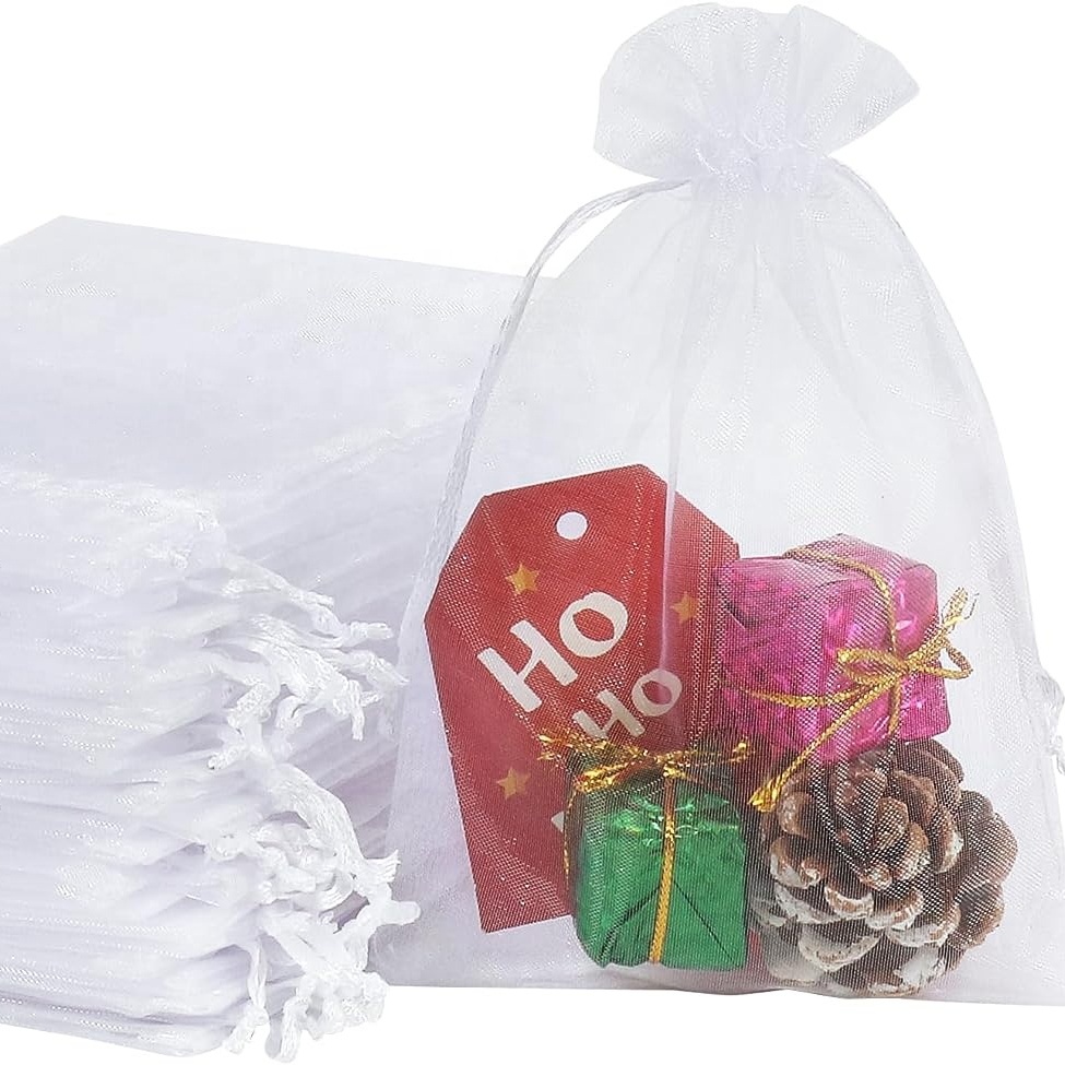 100 pièces sacs en organza blanc, 4x6 pouces sacs en maille cordon sacs cadeaux pochettes à bijoux pour bonbons faveurs de mariage noël