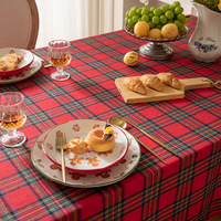 Nappe rectangulaire durable en mélange polyester-coton à carreaux rouges et verts de style américain pour fêtes et Noël