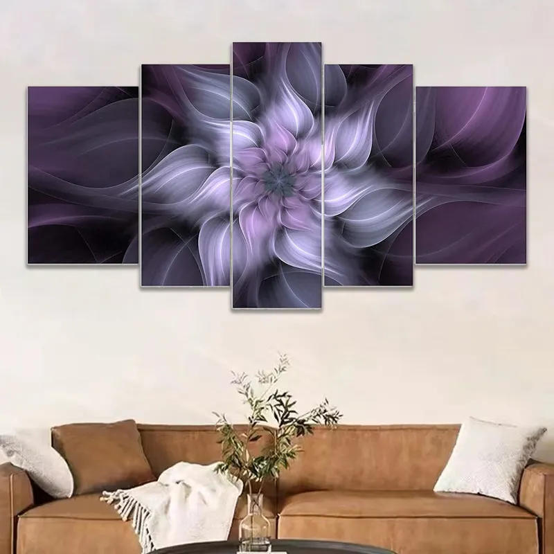 Custom 5 Panel Purple Flower Plant Picture wall art Flower Artwork canvas print painting for Living Room Home Decor luxury