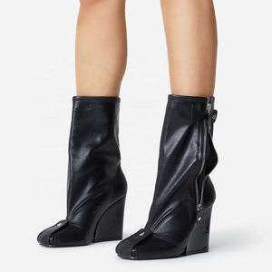 New <b>Block</b> Heel Square Toe Women Ankle Boots Side Zipper Color Matching Mixed Color Belt Buckle Short Booties Ladies Pumps Shoes - Product Image 4