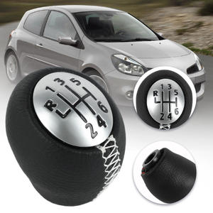 Pomo de Palanca de Cambios de Cuero para Renault Clio III 2005-2014, 6 Velocidades, Ergonómico, Negro con Costuras Blancas - Product Image 1