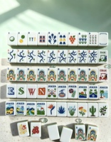 Nouvelles Tuiles de Mahjong Américain en Acrylique Portables, Design Moderne, 4 Couches, Bleues, Motif Manoir de Vacances Écologique, Impression de Motifs