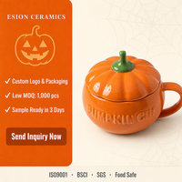 Mug en céramique en forme de citrouille d'Halloween avec couvercle 500 ml, logo personnalisé, OEM, ODM, vente en gros, cadeau saisonnier, tasse à café