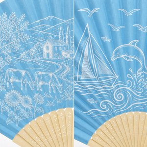 Éventail Flamenco Bleu avec Paysages de Mer et de Campagne, Éventail Espagnol à Main Personnalisable pour Danse, Sevillanas, Fêtes et Cadeaux - Product Image 5