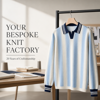 Pull en maille polo à rayures verticales pour homme, personnalisé OEM, à manches longues, avec poignets côtelés contrastants, marque privée, tricot pour homme