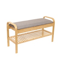 Étagère de rangement design pour couloir et salon, banc à chaussures en bambou avec coussin d'assise moelleux
