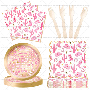 Juego de vajilla de papel DAMAI para fiesta de vaqueras, platos, vasos y servilletas para 8 invitados, decoraciones para despedida de soltera - Product Image 3