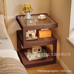 Estante de Almacenamiento de Madera Minimalista Moderno de 3 Niveles, Mesa de Noche de Madera Sólida para Dormitorio, Sala de Estar, Multiusos - Product Image 4
