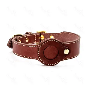 OEM Custom Luxury Personalized Logo Adjustable 100% Genuine Leather Airtag Dog Collar Air tag