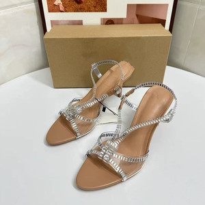 Sandalias de Tacón para Mujer, Estilo Verano, Diseño Abierto, Una Sola Tira con Pedrería, Elegantes y Sensuales, Estilo Fairycore - Product Image 3