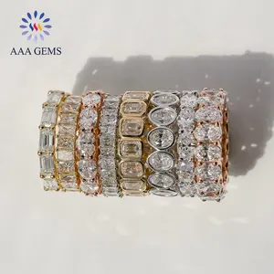 Custom Gold Jewelry 14K White Gold Asscher Cut Diamond Eternity Band Ring VVS Moissanite Wedding Ring