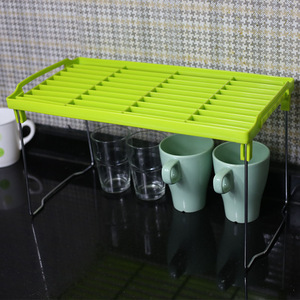 Folding Storage <b>Rack</b> Plastic Shelf 2 Tier <b>Kitchen</b> Bathroom Organizer Stackable Desktop Holder Red And Green Color - Product Image 4