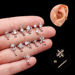 POENNIS Mini Crystal zircone CZ Leaf Circle cartilagine Tragus orecchini in acciaio inossidabile CZ Ear Bone Piercing Stud Earring - Product Image 2