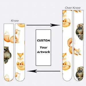 动物图案定制印花袜子猫头鹰生动狐狸白色过膝高天鹅绒丝滑卡通个性设计袜子