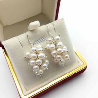 Boucles d'oreilles en perles d'eau douce, argent sterling 925, perles naturelles de mer, bijoux pour femmes, boucles d'oreilles en forme de grappe de perles