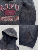 Kışlık Y2K Grunge Asit Yıkama Büyük Beden Fermuarlı Kapüşonlu Sweatshirt Özel Logo Eskitme Örümcek Ağı İşlemeli Ağır Kalın %100 Pamuk