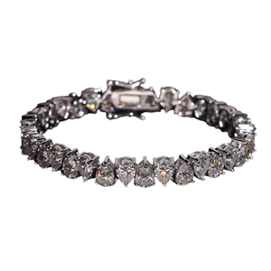 Pulsera de tenis estilo Hip Hop con moissanita VVS de corte pera engastada con garras, que pasa la prueba del diamante, chapada en rodio, certificada GRA, Plata 925 - Product Image 1