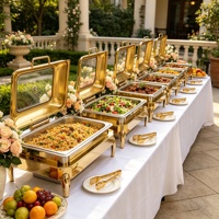 Plat de service de luxe doré pour buffet de mariage, chauffe-plats professionnel pour hôtels et restaurants