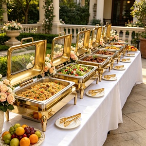 Plat de service de luxe doré pour buffet de mariage, chauffe-plats professionnel pour hôtels et restaurants - Product Image 1