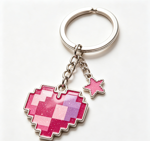 Custom Logo Pixel Heart Metal Key Chain Glitter Acrylic <b>Keyring</b> Pink Promotional Gift <b>Charm</b> - Product Image 3