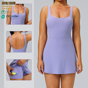 Gaun Olahraga Wanita Tanpa Lengan Model Punggung Terbuka untuk Lari, Golf, Tenis, dengan Saku dan Kerah Kotak Polos - Product Image 1