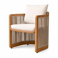 Ensemble de salle à manger d'extérieur en teck massif et synthétique, table ronde, chaises, canapé, coussins imperméables, meubles de jardin pour villa