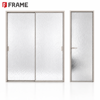 Porte de douche coulissante moderne en verre dépoli effet vague d'eau, cadre étroit en aluminium, opaque, style français, pour chambre, salle de bain, salle humide